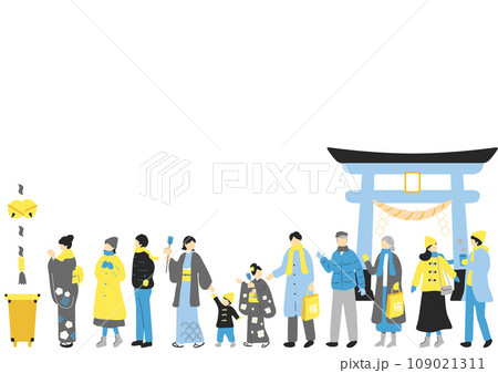 初詣の列に並ぶ人達 109021311