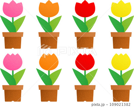 植木鉢に植えられたカラフルシンプルチューリップ 植木鉢に植えられたカラフルシンプルチューリップ 109021382