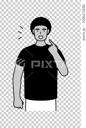 英会話で発音を教える若い黒人男性(口元を指さす) 英会話で発音を教える若い黒人男性(口元を指さす) 109021686