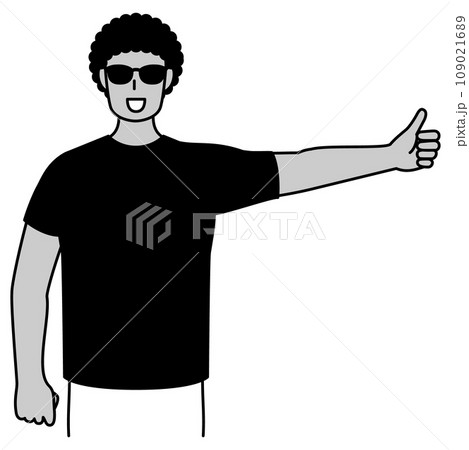 親指を立ててヒッチハイクする若い黒人男性 109021689