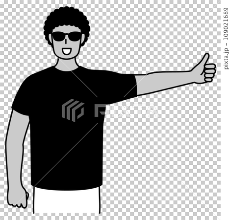 親指を立ててヒッチハイクする若い黒人男性 109021689