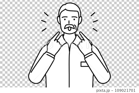 英会話で発音を教えるシニア白人男性（口元を指さす） 109021701