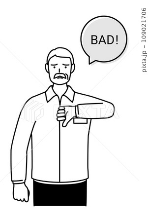 BADのジェスチャー、親指を下に下げるシニア白人男性 109021706