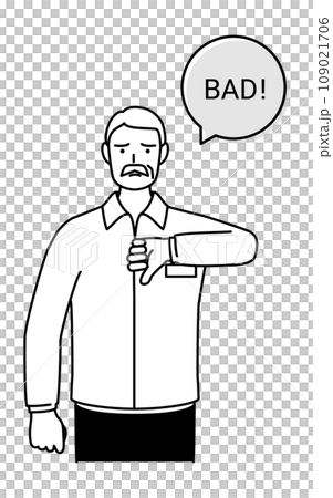 BADのジェスチャー、親指を下に下げるシニア白人男性 109021706