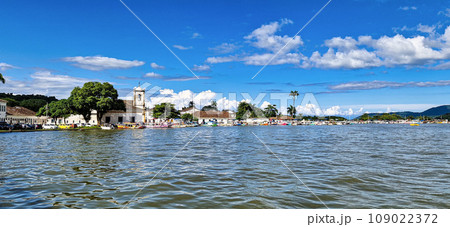 Port of Paraty, Brazil with colorful tourist and fishing boats in the bay between Rio de Janeiro and Sao Paulo. 109022372