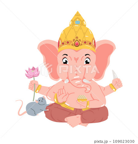Lord Ganesha elephant with rat flat 109023030