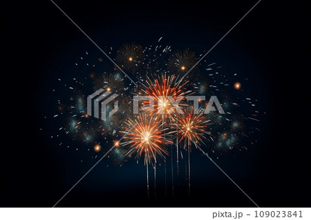 Fireworks on the night sky background. AI generated. Fireworks on the night sky background. AI generated. 109023841