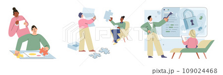 Game therapy vector illustration. Problem-solving games provide support in developing effective strategies and critical thinking capabilities The game therapy metaphor sheds light on transformative Game therapy vector illustration. Problem-solving games provide support in developing effective strategies and critical thinking capabilities The game therapy metaphor sheds light on transformative 109024468