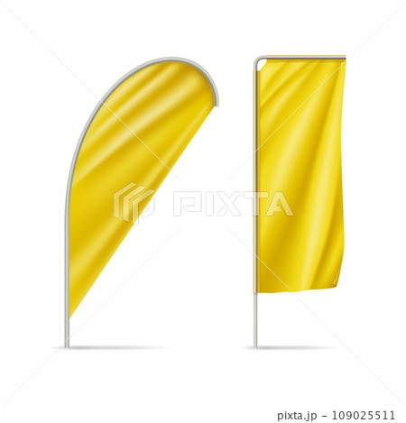 Yellow teardrop and rectangular flags 109025511