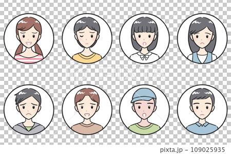 Elementary school boys and girls negative expression round icon set white Elementary school boys and girls negative expression round icon set white 109025935