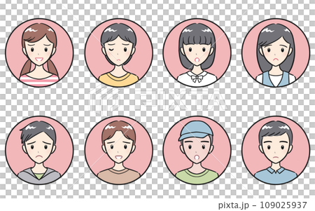 Elementary school boys and girls negative expression round icon set pink Elementary school boys and girls negative expression round icon set pink 109025937