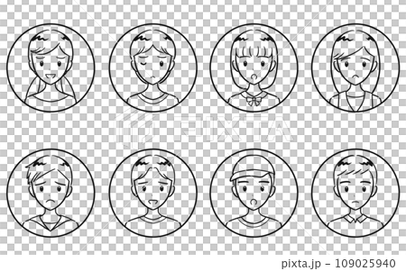 小學男孩和女孩消極表達圓形圖標集線圖 109025940