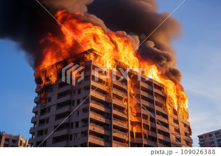 Apartment building fire in the city 109026388