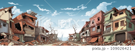 Destroyed houses after a powerful earthquake 109026421