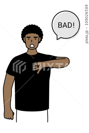BADのジェスチャー、親指を下に下げる若い黒人男性 BADのジェスチャー、親指を下に下げる若い黒人男性 109026589