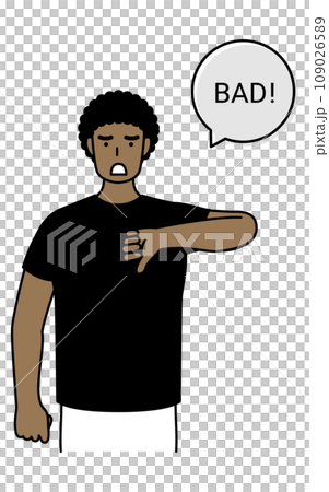 BAD gesture, young black man with thumbs down BAD gesture, young black man with thumbs down 109026589