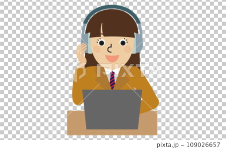 一位身穿西裝外套校服的棕髮日本女性在辦公桌前使用筆記型電腦在線聊天 一位身穿西裝外套校服的棕髮日本女性在辦公桌前使用筆記型電腦在線聊天 109026657