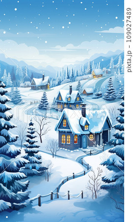 Christmas village winter postcard Christmas village winter postcard 109027489