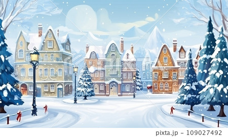 Christmas village winter postcard 109027492