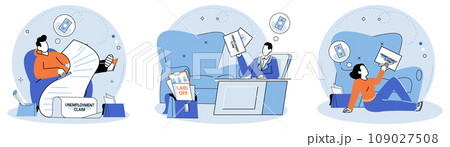 Unemployment. Vector illustration. The unemployment metaphor vividly portrays challenges and frustrations job hunting Melancholy often accompanies prolonged periods unemployment and uncertainty 109027508