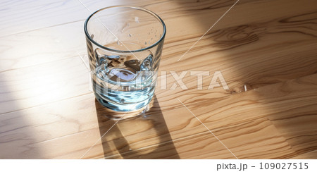Glass of water wooden floor 109027515
