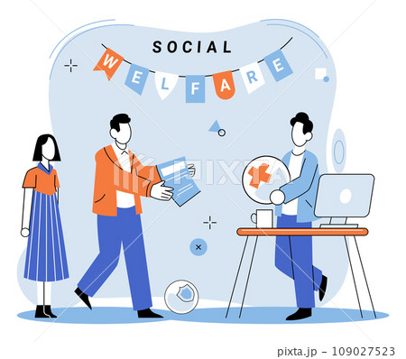 Social welfare. Vector illustration. Security is fundamental aspect social welfare, ensuring well-being individuals Support from community is crucial for success social welfare initiatives 109027523