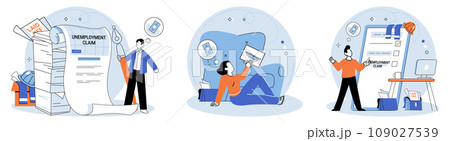 Unemployment. Vector illustration. Unemployment rates increase during recession, leading to financial despair for many The crisis resulted in massive layoffs, leaving individuals in state despair 109027539