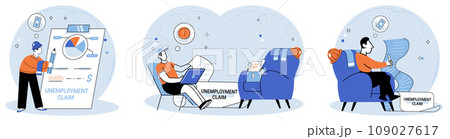 Unemployment. Vector illustration. The depressed state economy has led to surge in unemployment rates Career failure can lead to sense hopelessness and despair The unemployment concept encompasses Unemployment. Vector illustration. The depressed state economy has led to surge in unemployment rates Career failure can lead to sense hopelessness and despair The unemployment concept encompasses 109027617