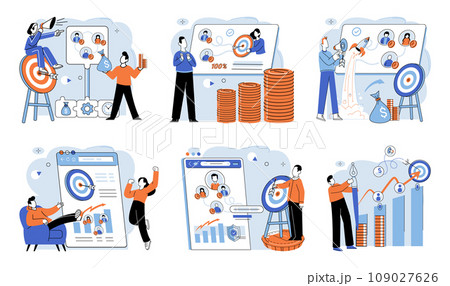 Business development. Vector illustration. Gender diversity in leadership positions promotes inclusivity and innovation Group discussions often lead to innovative solutions and ideas Finance experts 109027626