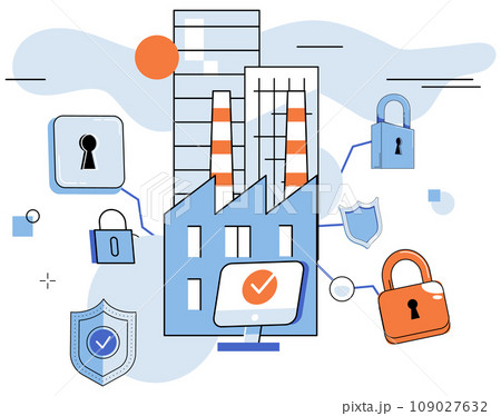 Industrial cyber security. Vector illustration. Networks form framework for communication and dattransfer in cyberspace The internet serves as platform for innovation and business growth Information Industrial cyber security. Vector illustration. Networks form framework for communication and dattransfer in cyberspace The internet serves as platform for innovation and business growth Information 109027632
