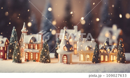 Christmas village winter postcard 109027633