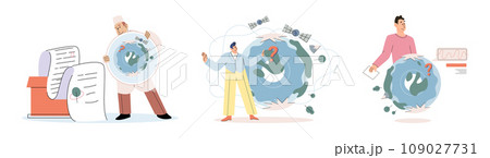Earth care. Vector illustration. Supporting environmental initiatives contributes to well being our planet Protecting Earth is shared responsibility transcends borders Recycling is simple 109027731