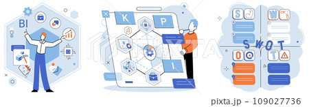 Analysis tool. Business intelligence. Vector illustration Analysis tools serve as metaphor for understanding complex business concepts The chart provides visual representation datpatterns A tool 109027736