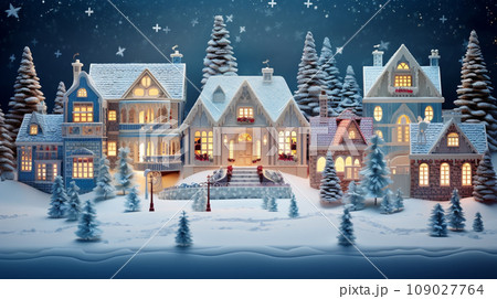 Christmas village winter postcard Christmas village winter postcard 109027764