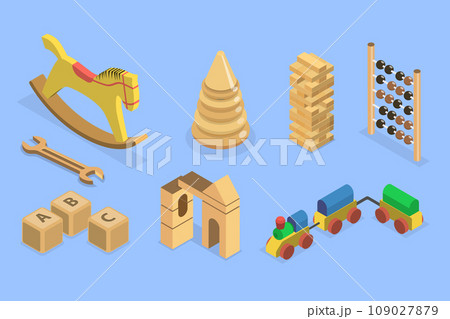 3D Isometric Flat Vector Set of Montessori Wood Toys 3D Isometric Flat Vector Set of Montessori Wood Toys 109027879