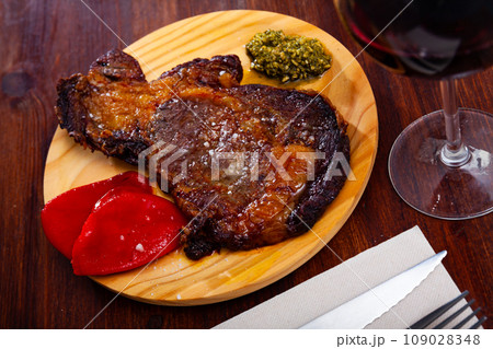 Entrecote with salsa verde sauce 109028348