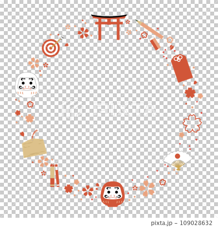 新年賀卡考試支援圖像插圖花圈框架 109028632