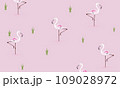 PrinTropical pink flamingo birds and plants, seamless pattern. Repeating print, endless background design in Scandinavian style. Printable flat vector illustrationt 109028972