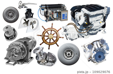 Set of yacht parts isolated on white 109029076