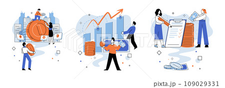 Crowdfunding. Vector illustration. Donations contribute to growth creative economy in crowdfunding campaigns showcase groundbreaking ideas Financial backing validates market demand Crowdfunding. Vector illustration. Donations contribute to growth creative economy in crowdfunding campaigns showcase groundbreaking ideas Financial backing validates market demand 109029331