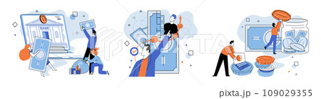 Crowdfunding. Vector illustration. Crowdfunding allows individuals to directly contribute to business success Backers contributions lead to societal impact in crowdfunding Donating to crowdfunding 109029355