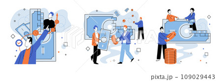 Crowdfunding. Vector illustration. Contributions provide necessary resources for project execution in crowdfunding Investing in crowdfunding carries inherent risks and rewards Effective storytelling 109029443