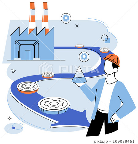 Manufacturer model. Vector illustration. Technology plays vital role in implementation efficient manufacturing processes The company constantly seeks ways to improve its products and services 109029461