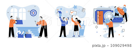 Successful business. Vector illustration. Support from colleagues and partners is crucial for success A successful business relies on effective marketing strategies Leadership and collaboration drive Successful business. Vector illustration. Support from colleagues and partners is crucial for success A successful business relies on effective marketing strategies Leadership and collaboration drive 109029498