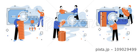 Crowdfunding. Vector illustration. Crowdfunding has revolutionized project funding through power crowd The crowdfunding metaphor compares backers to supportive crowd Donations are crucial for success 109029499