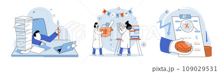 Business chaos. Vector illustration. The business chaos metaphor emphasizes need for effective management and strategies to alleviate chaos and restore order Clear communication and prioritization 109029531