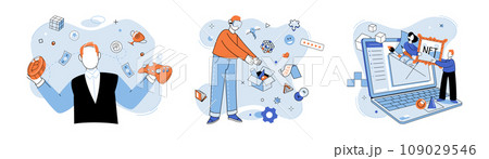 Virtual world vector illustration. Augmented reality enhances our perception world by overlaying digital elements onto reality Virtual reality simulators transport users to simulated environments 109029546