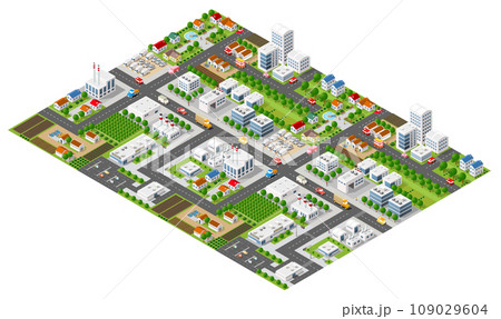 Isometric urban megalopolis top view of the city infrastructure town, 109029604