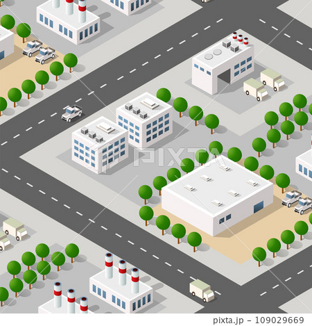 Isometric 3D city module industrial urban factory which includes buildings 109029669