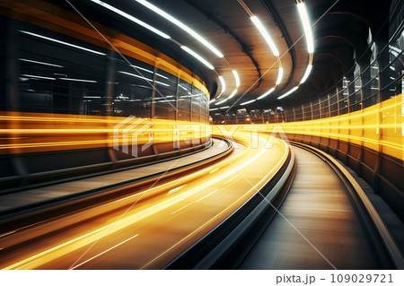 High speed train in motion on the railway in a tunnel High speed train in motion on the railway in a tunnel 109029721